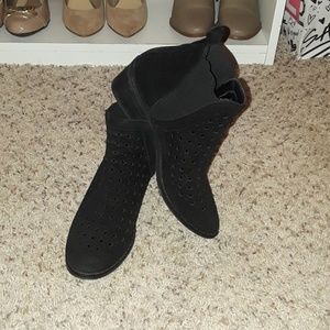 Black perforated ankle booties